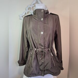 Michael Kors Hunter Green Wind Rain Lightweight Classy Coat Jacket Gold Accent